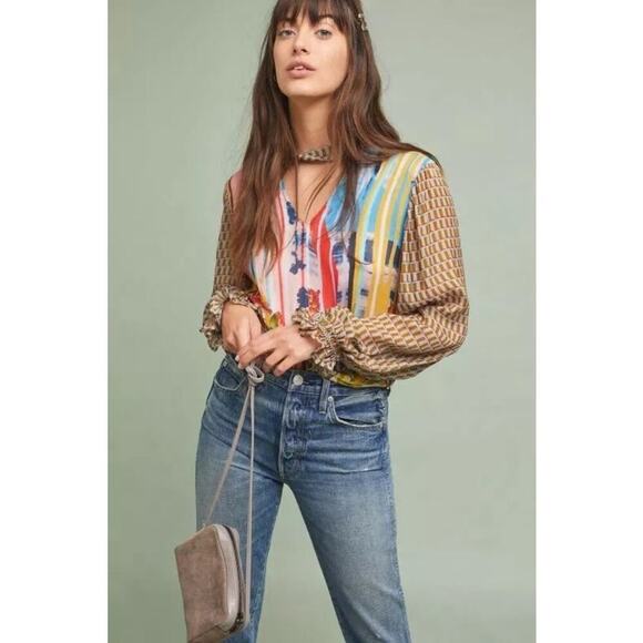 Anthropologie Conditions Apply Retro Peasant Blouse Top Size Small - Picture 1 of 11
